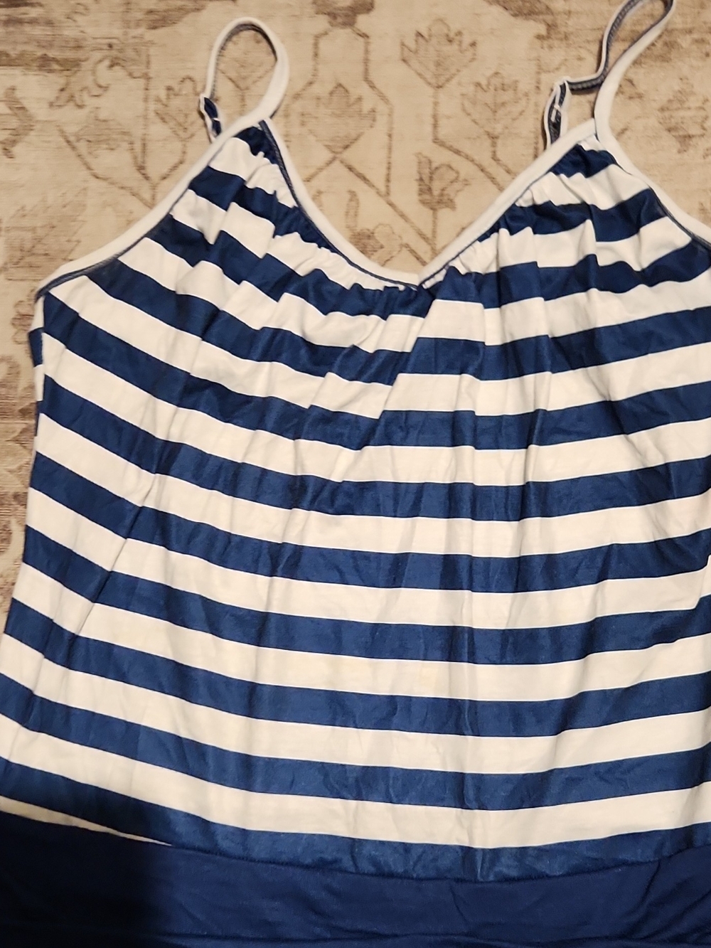 Striped Navy and White Spaghetti Strap Mini Dress - Picture 2 of 5